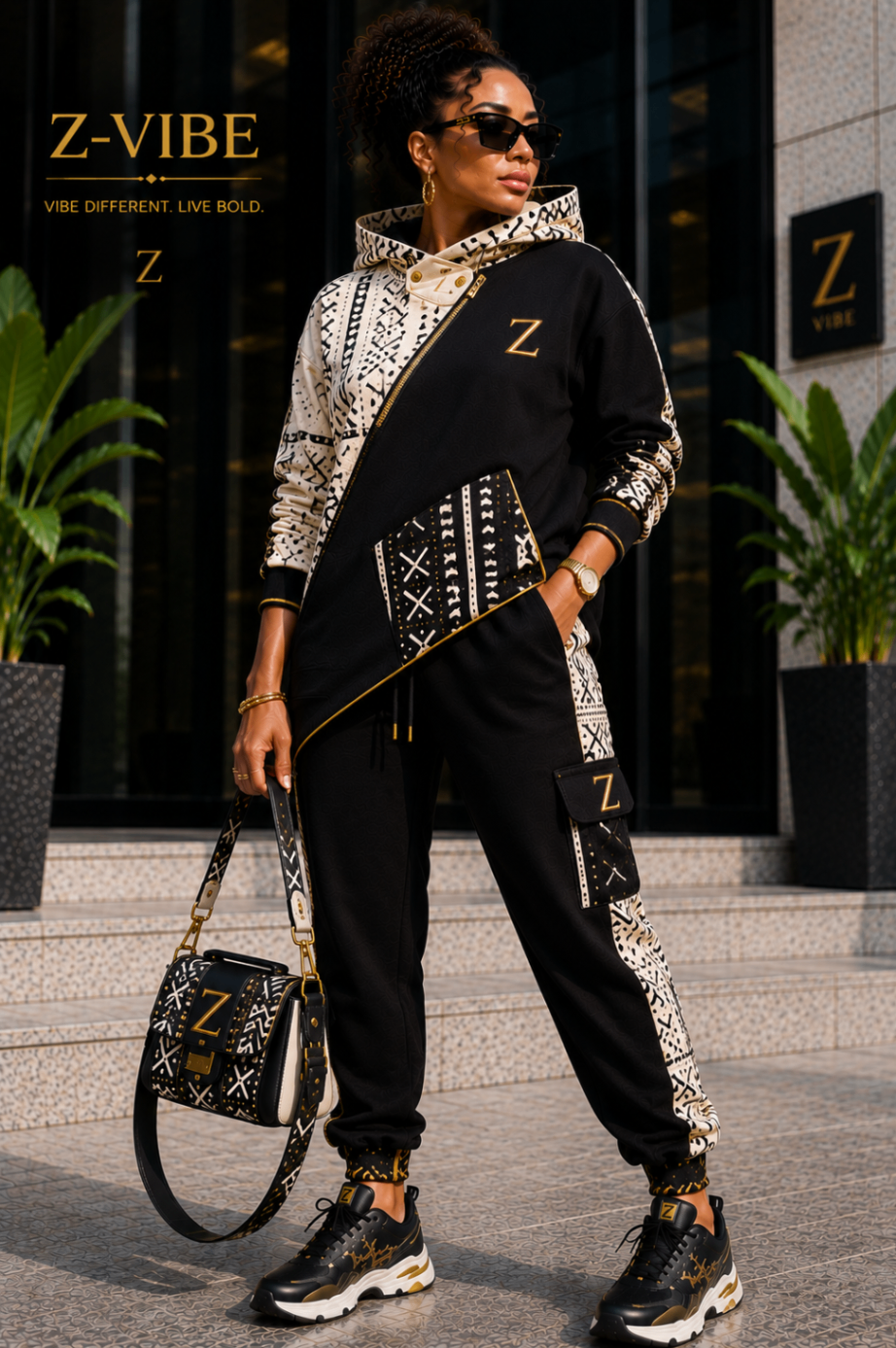 Onyx & Ivory Asymmetric Hood Tracksuit design board