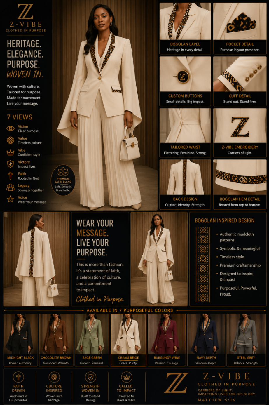 Cape Satin Bogolan Suit design board