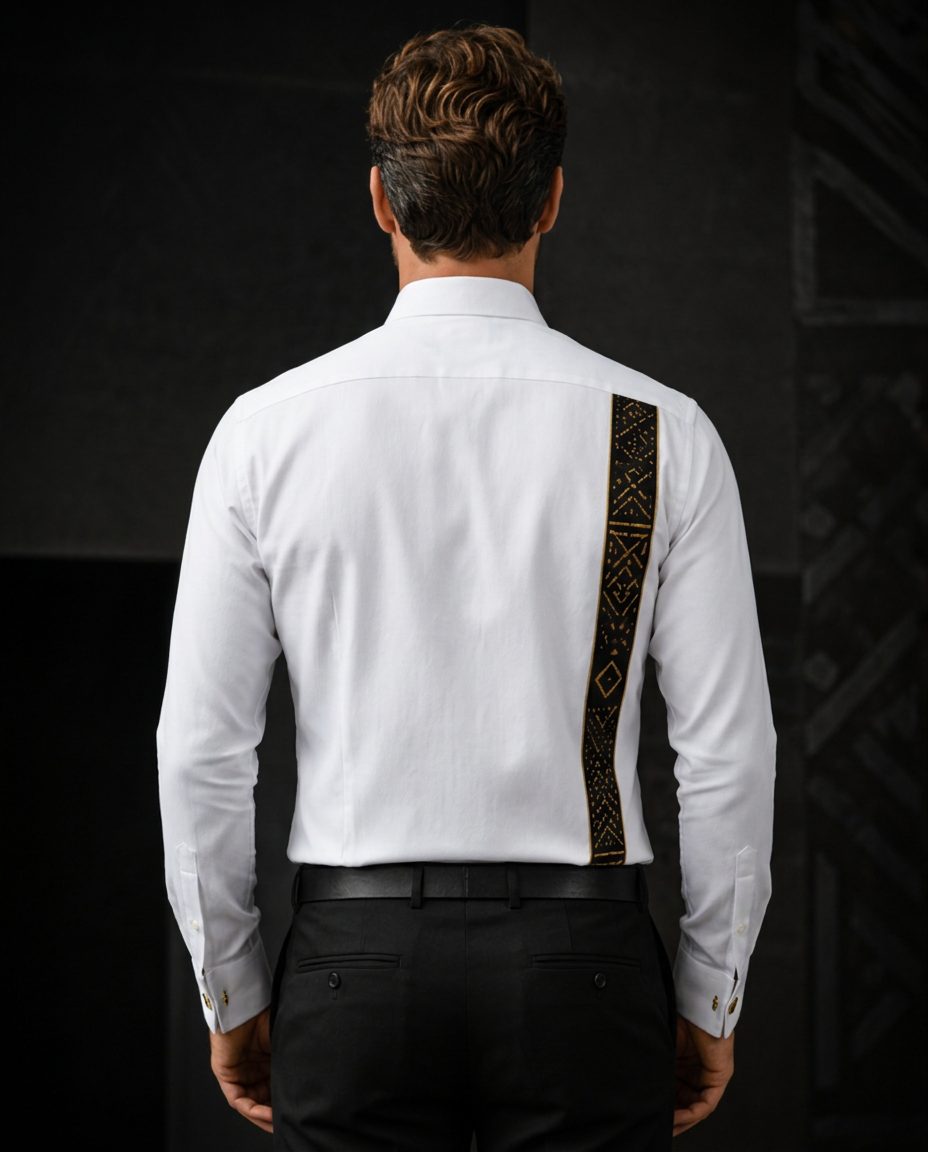 Ivory Gold Rail Shirt — Men, 04 Back (view 4 of 7). Back view: yoke, centre seam and the hem finish.