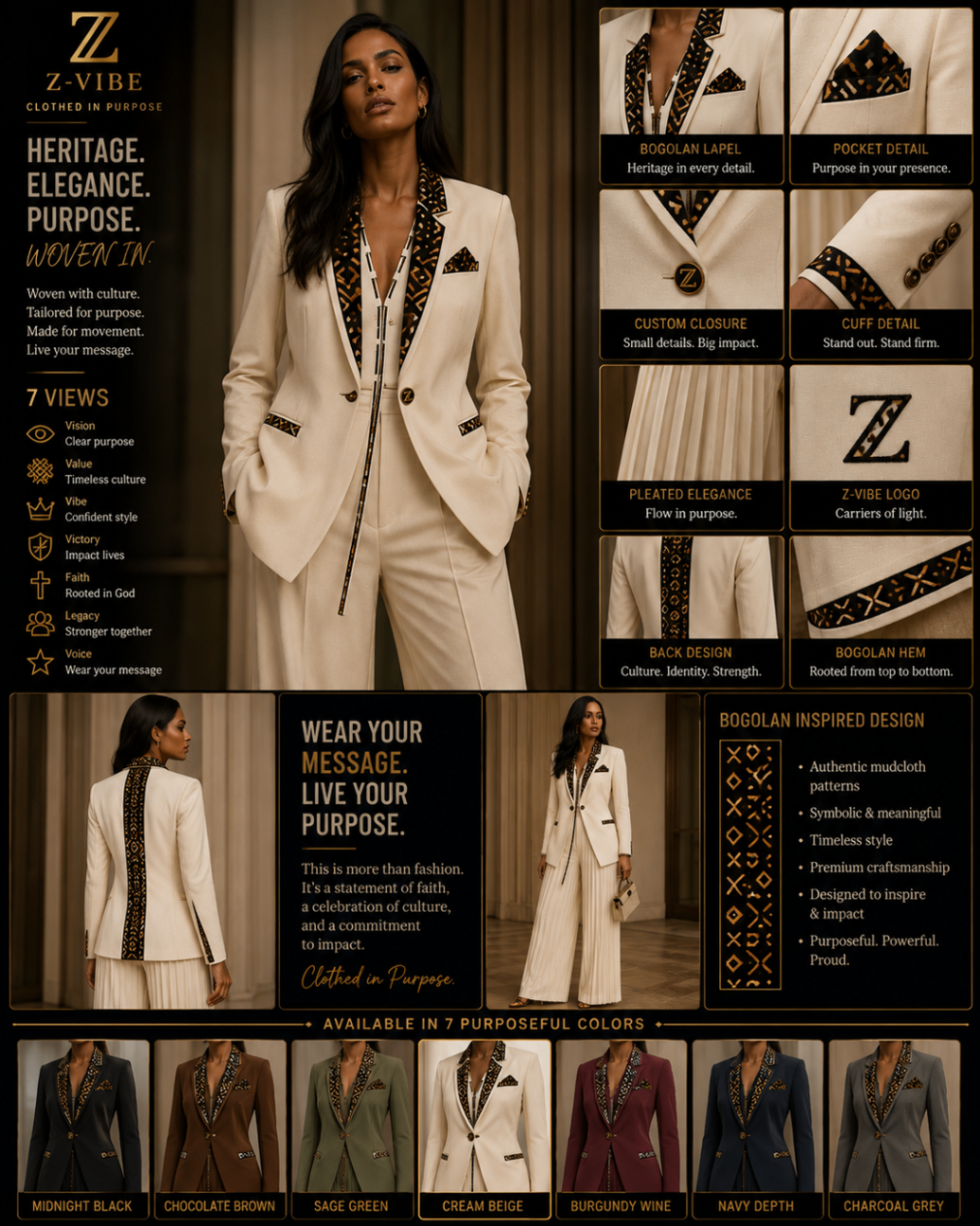 Pleated Elegance Bogolan Suit design board