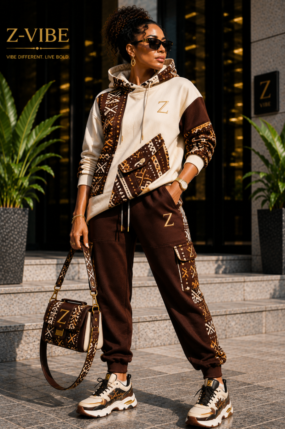 Cream & Espresso Bogolan Tracksuit design board