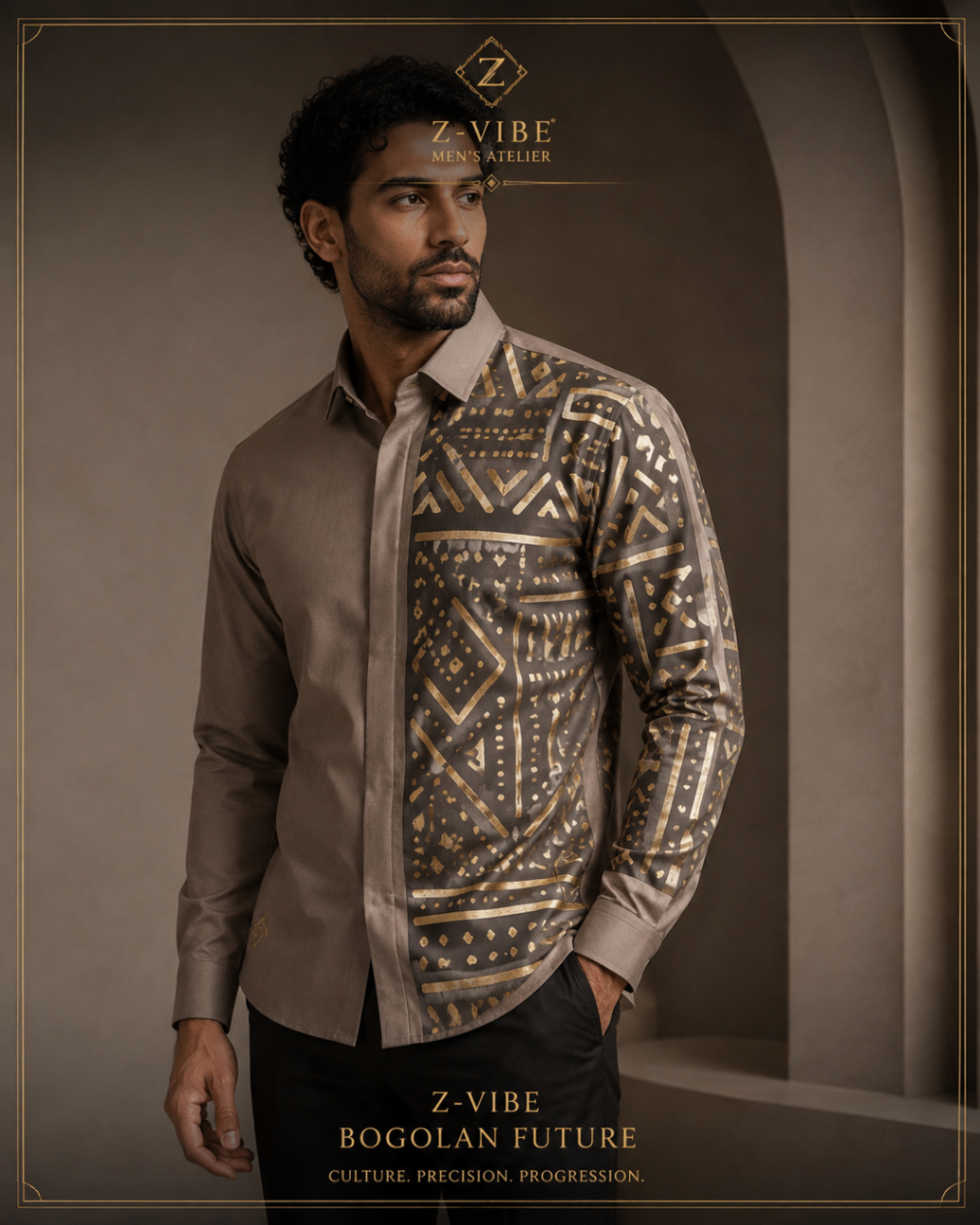 Taupe Gold Panel Shirt design board