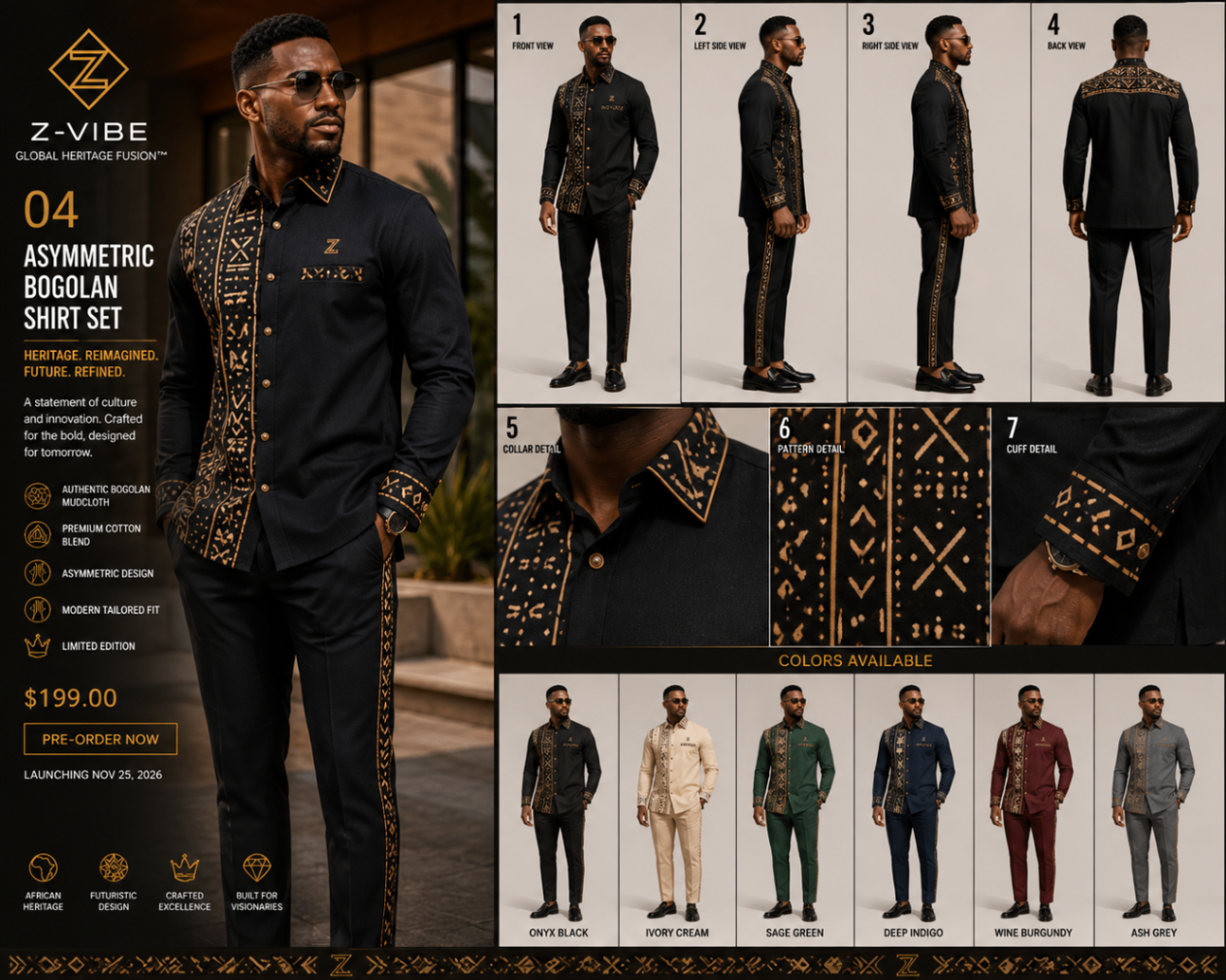 Z-Vibe Asymmetric Bogolan™ Shirt Set design board