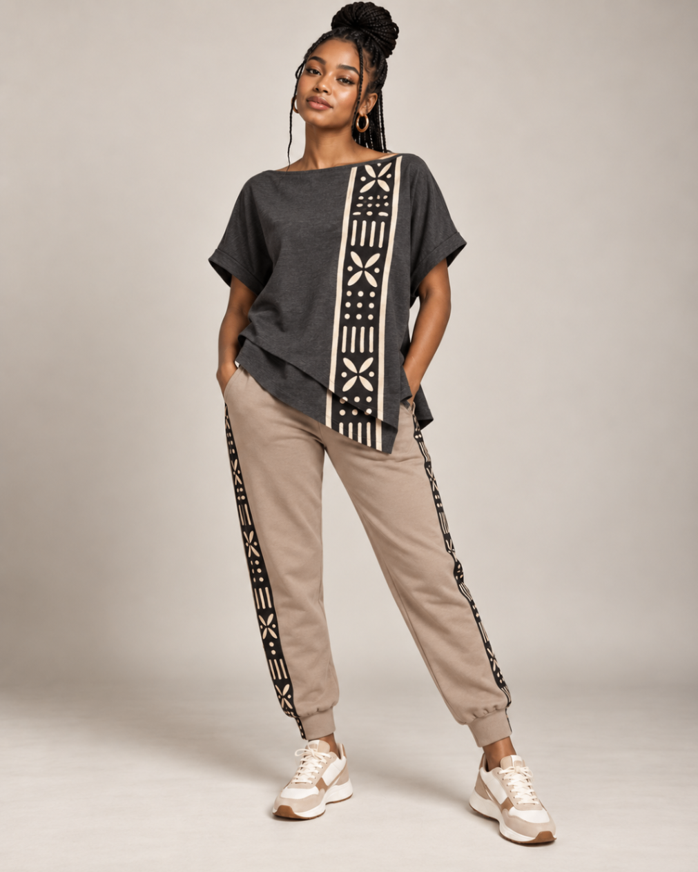 Charcoal Wrap Top & Sand Joggers design board