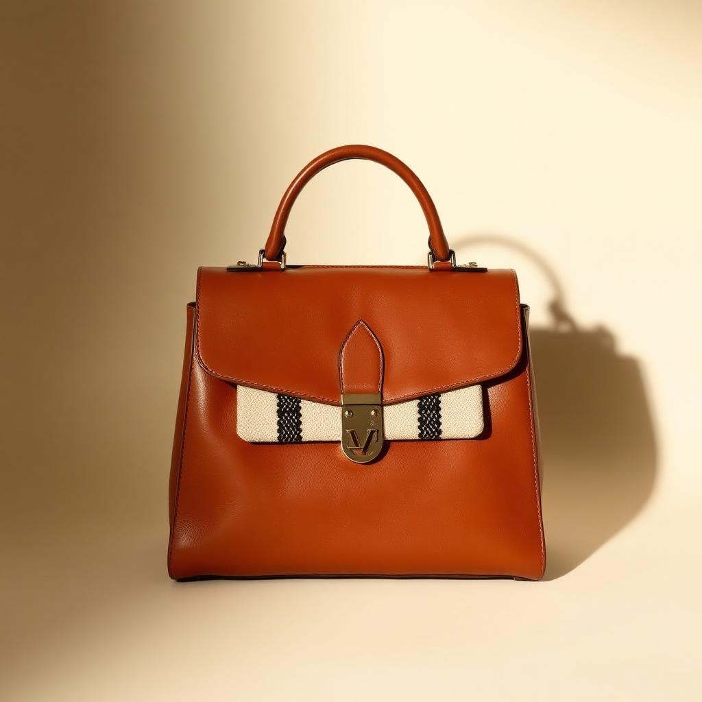 Heritage Satchel — Women — House · Global Heritage Fusion seven-view specification plate; showing 01 Front, 02 Left, 03 Right, 04 Back, 05 Interior, 06 Inner tags, 07 Fabric detail. — 01 Front, Cognac / Cream