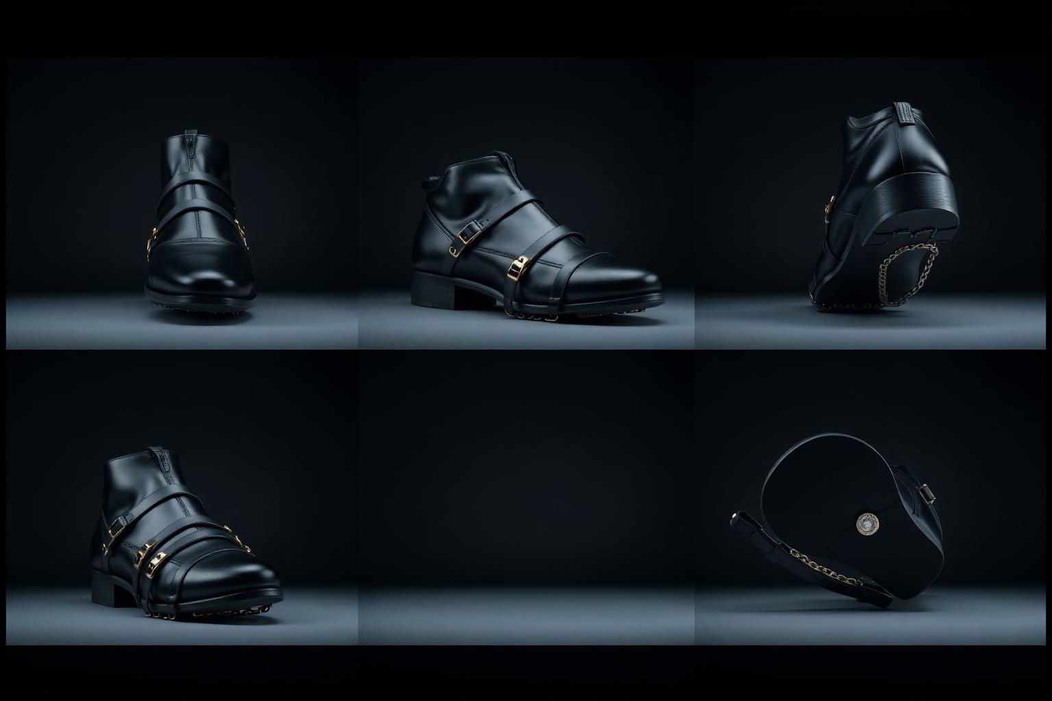 Z-Chain Elegance Traction System — Men — Unisex · Z-Chain Snow Traction seven-view specification plate; showing 01 Front, 02 Left, 03 Right, 04 Back, 05 Interior, 06 Inner tags, 07 Fabric detail. — 01 Front, Obsidian