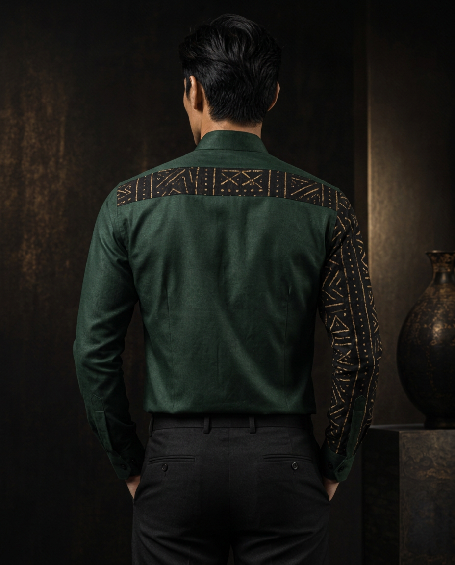 Emerald Heritage Raglan Shirt — Men, 04 Back (view 4 of 7). Back view: yoke, centre seam and the hem finish.