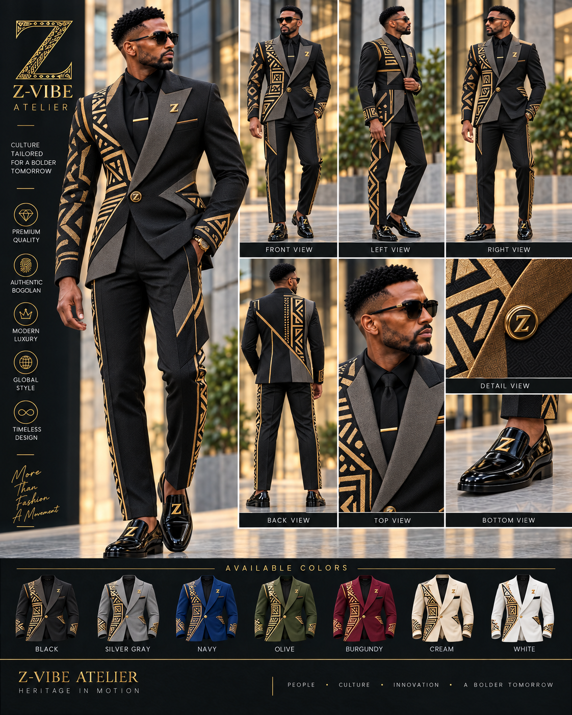 Z-Vibe Atelier Heritage Suit™ — Black Gold design board