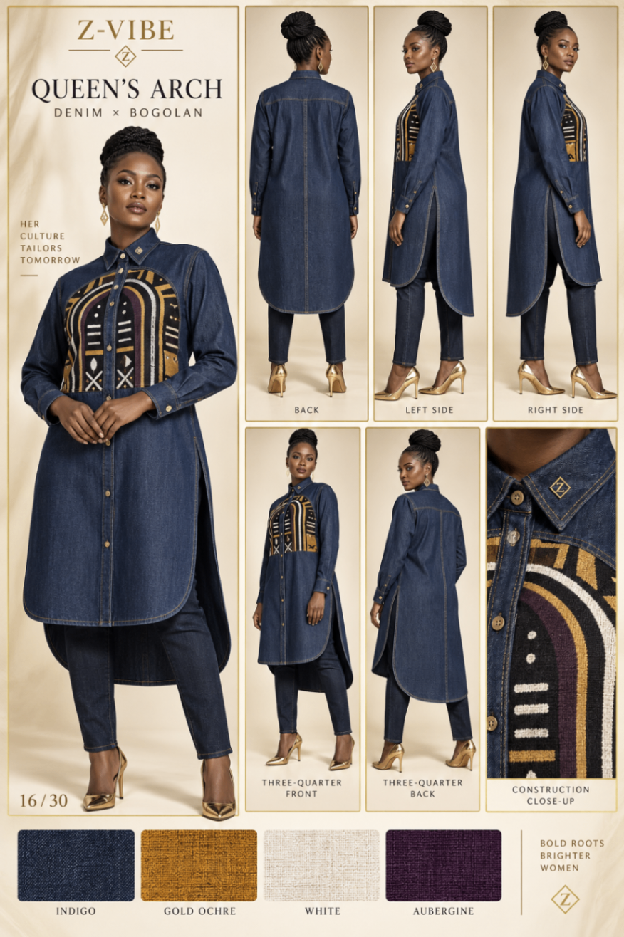 Women · Z-Vibe Denim x Bogolan™ — approved Z-Vibe design board with Bogolan detailing