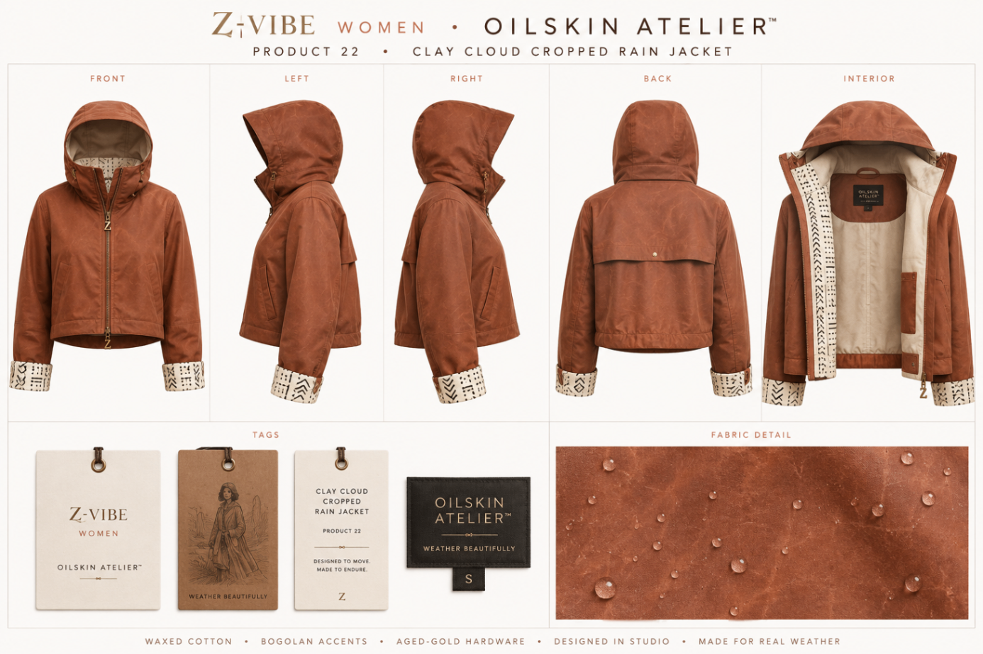 Clay Cloud Cropped Rain Jacket design board
