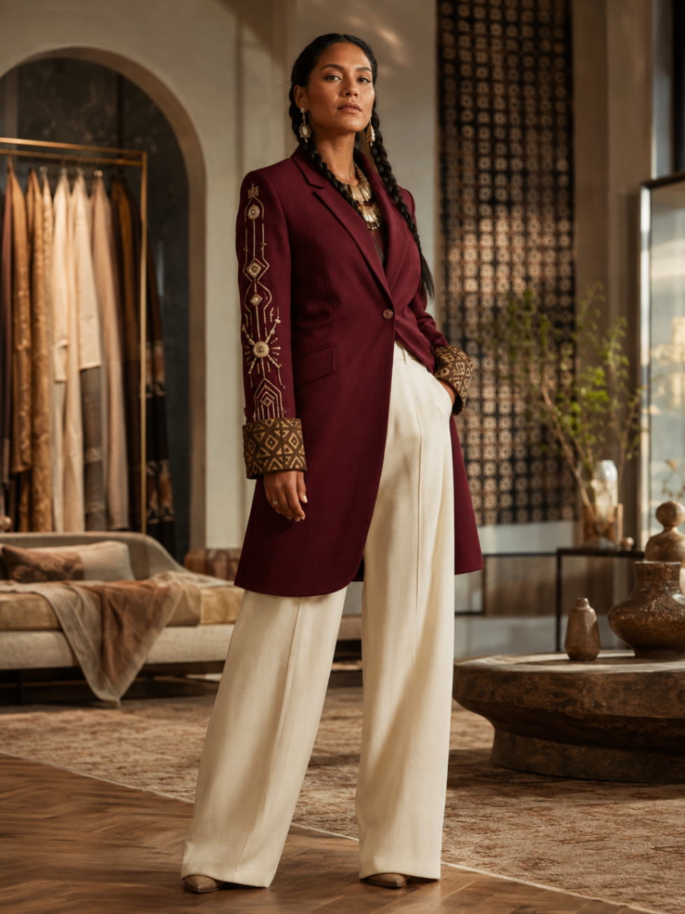 Burgundy Starlight Longline Blazer design board