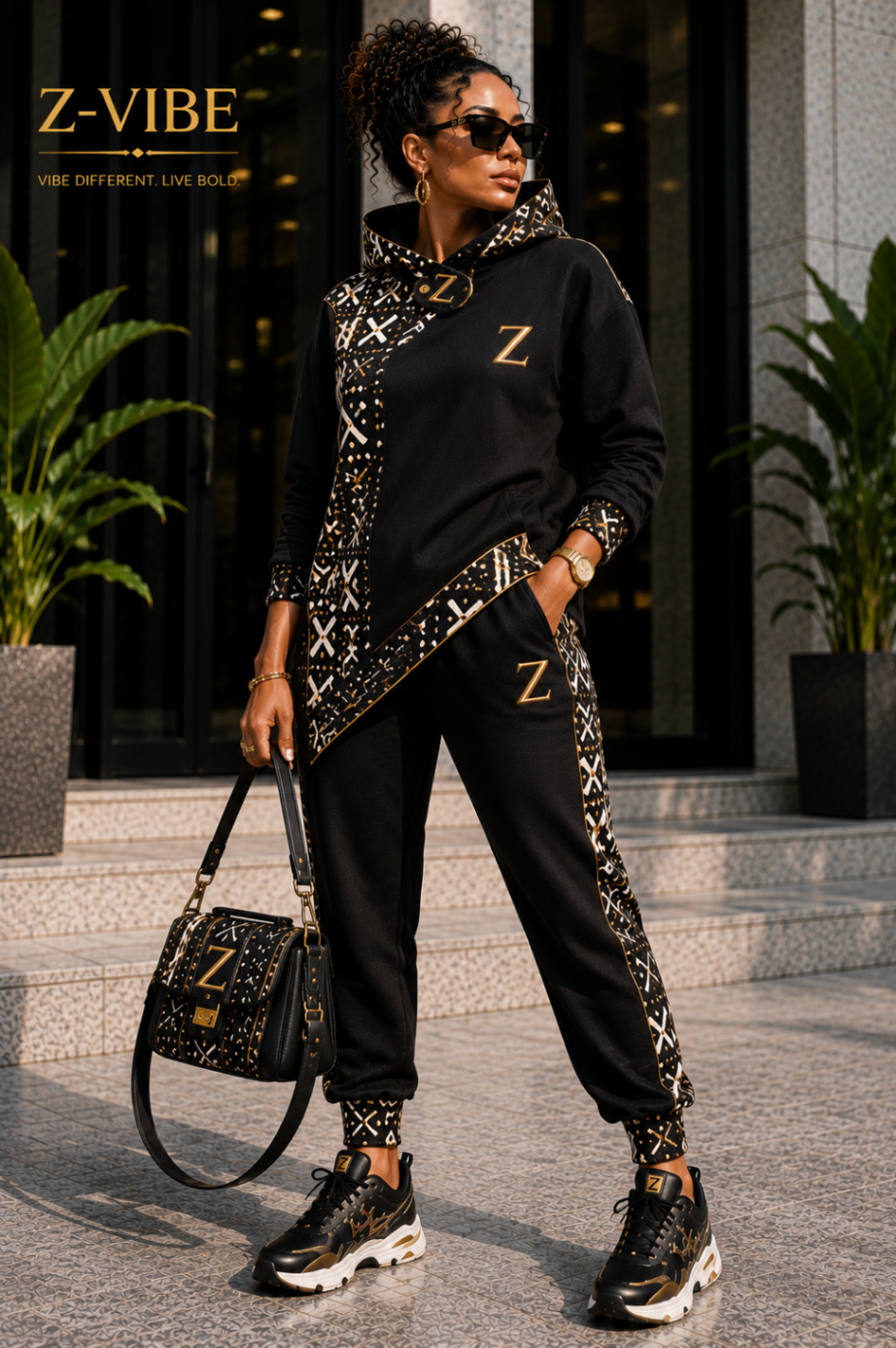 Black & Gold Diagonal Sash Tracksuit design board