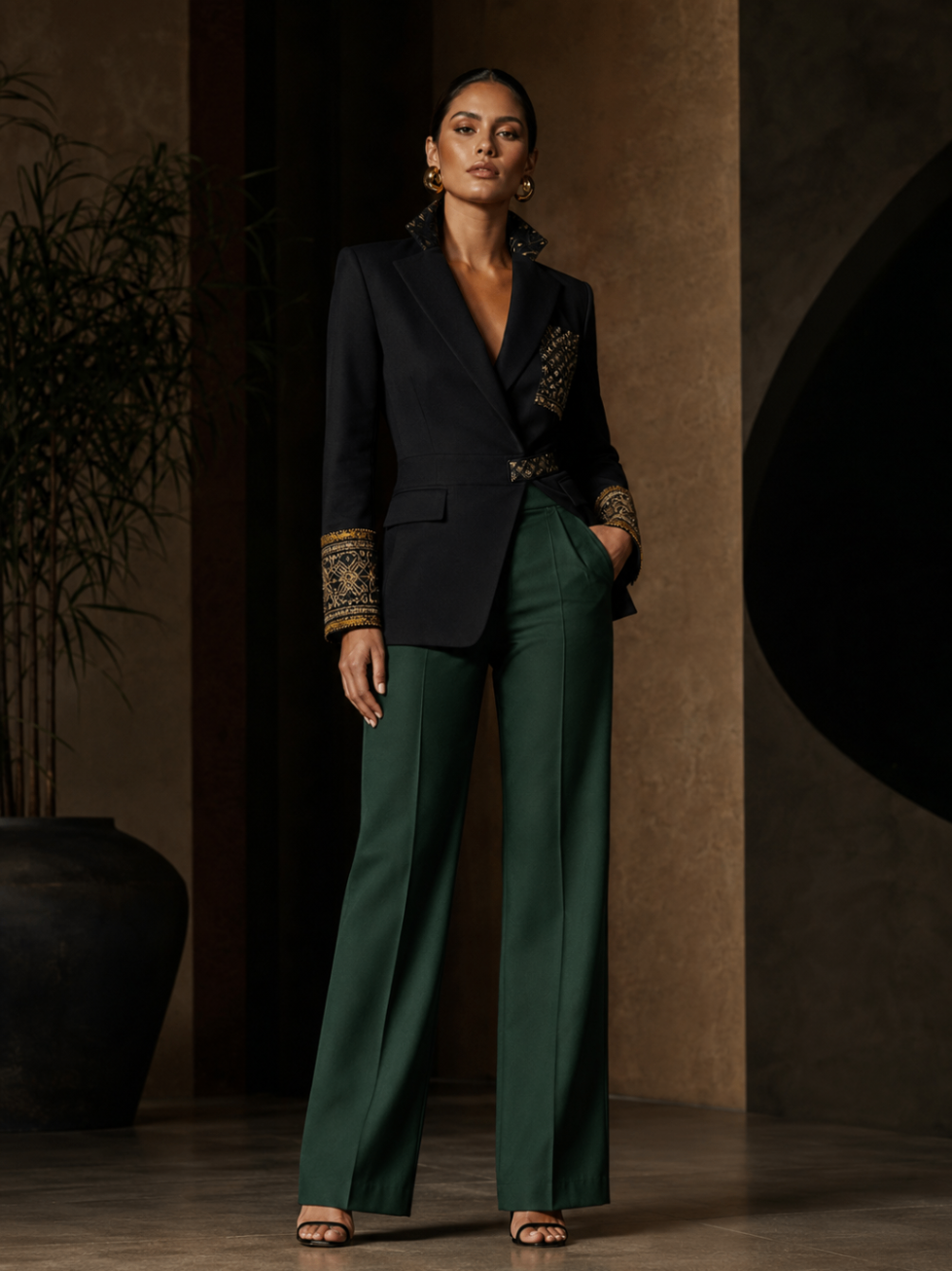 Onyx Emerald Embroidered Suit design board