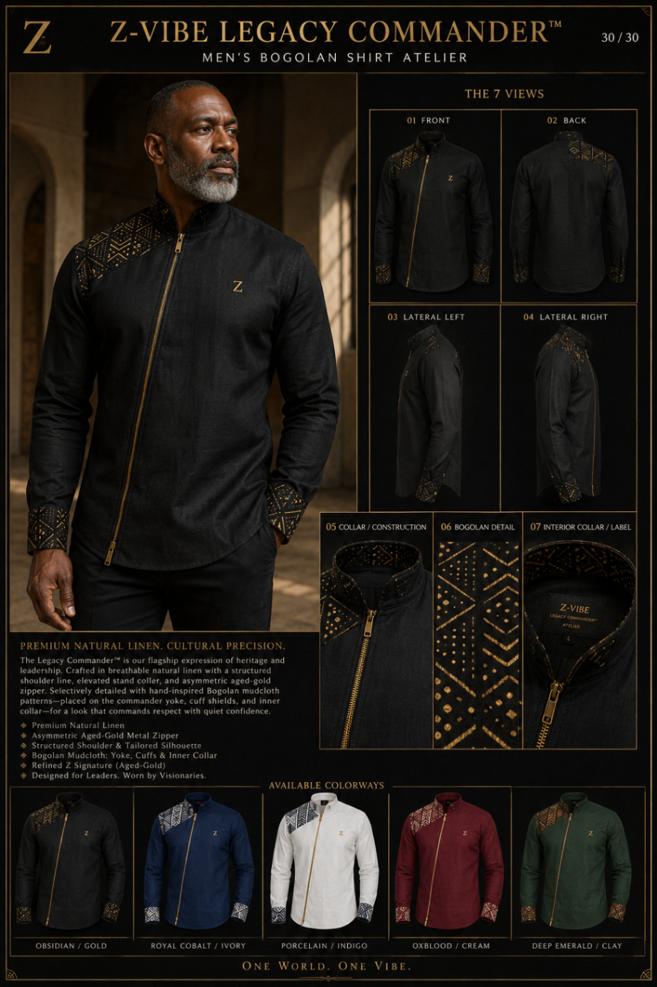 Men · Z-Vibe Atelier Shirts™ IX — approved Z-Vibe design board with Bogolan detailing