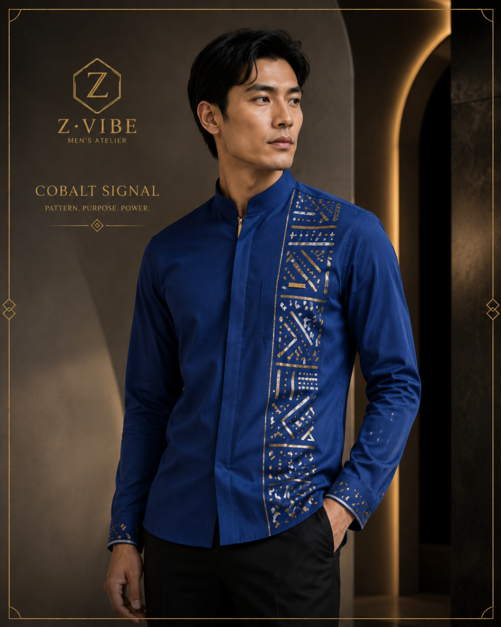 Cobalt Signal Mandarin Shirt design board