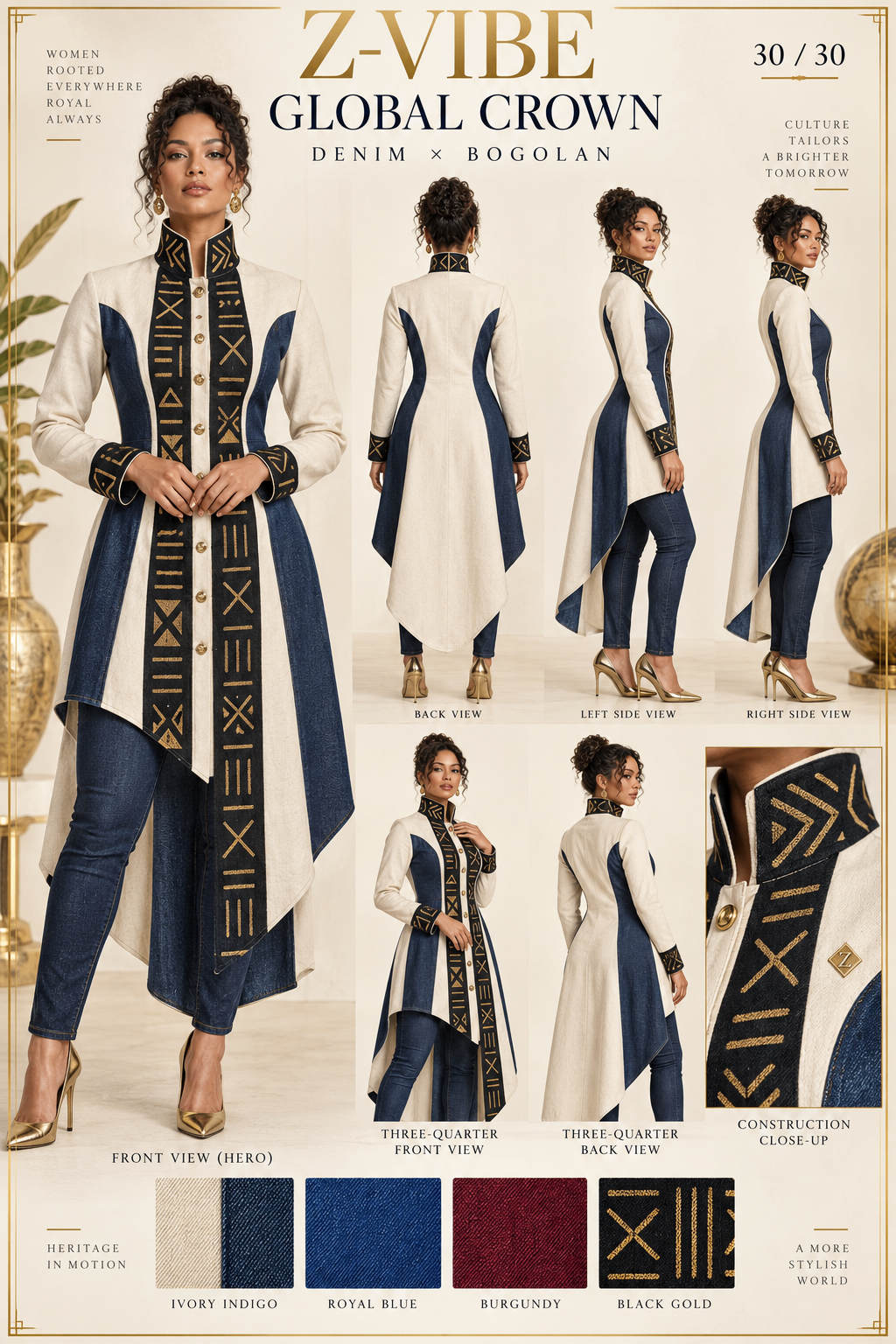 Women · Z-Vibe Denim x Bogolan™ V — approved Z-Vibe design board with Bogolan detailing