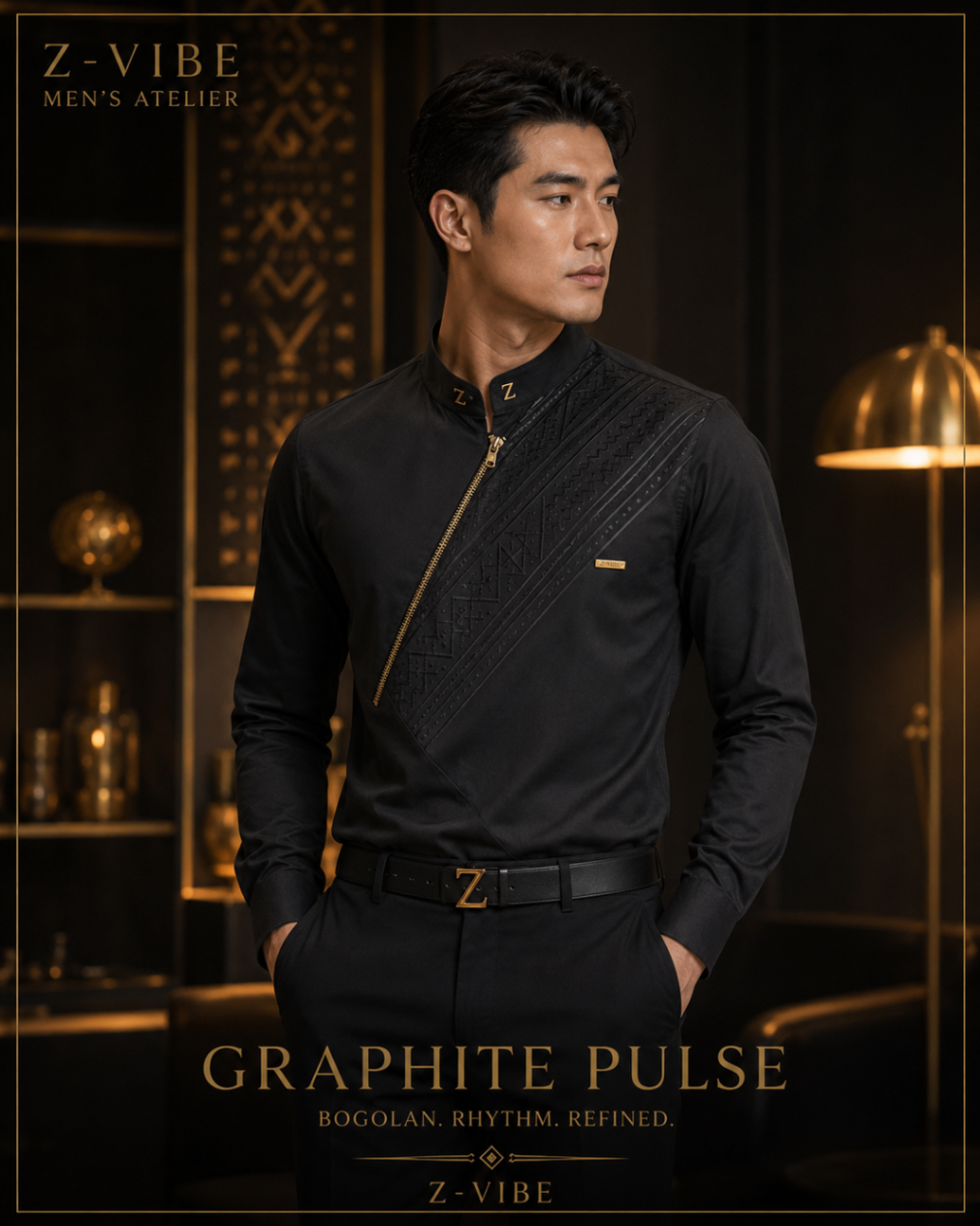 Graphite Pulse Diagonal Zip Shirt design board