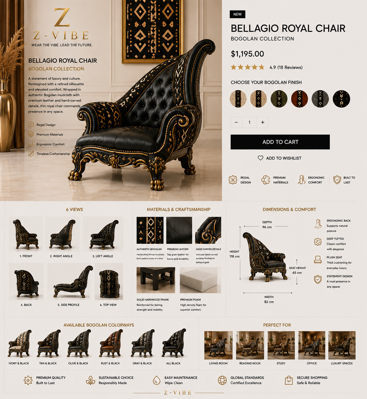 Bellagio Royal Chair — Noir Tufted design board
