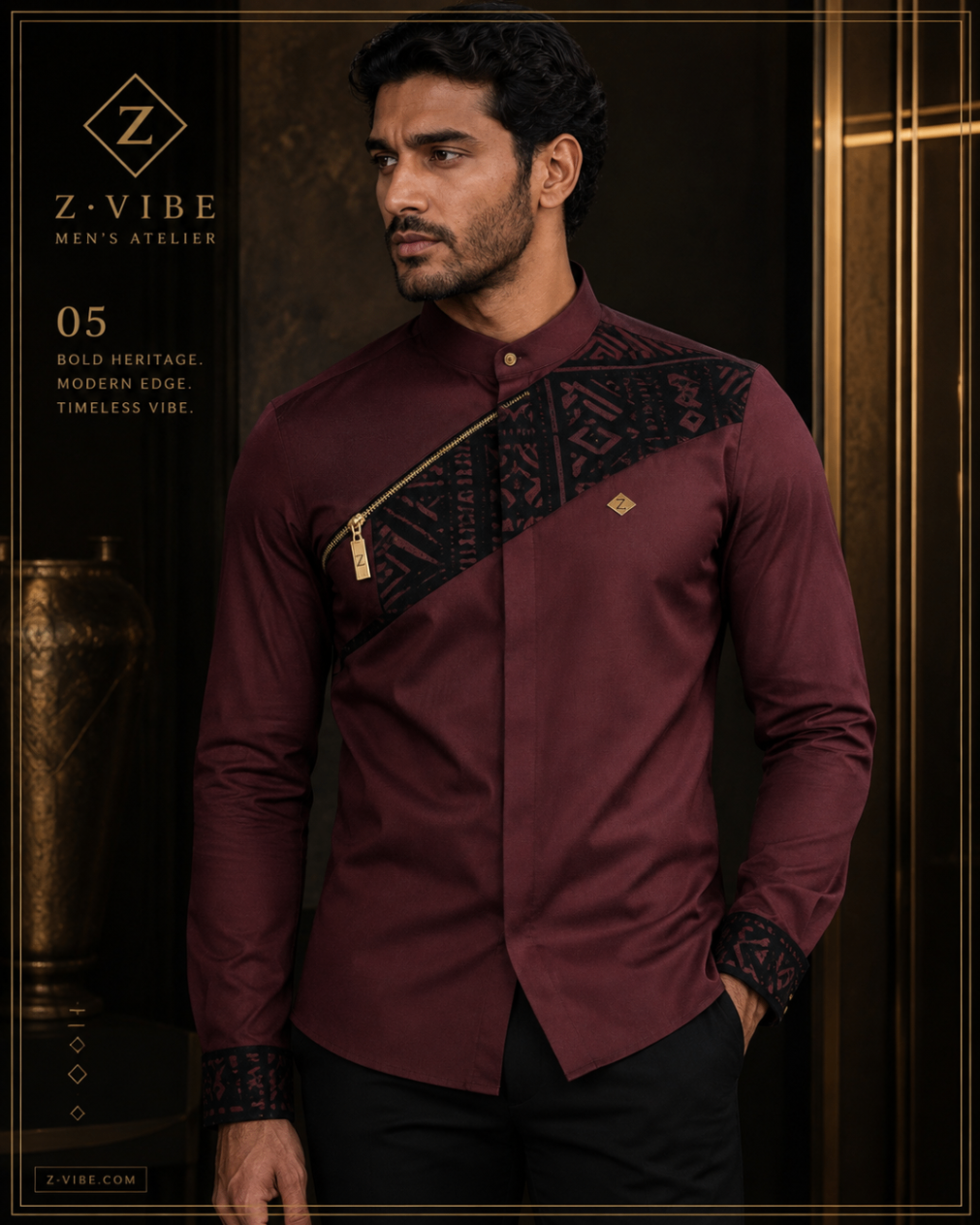 Bold Heritage Diagonal Zip Shirt design board