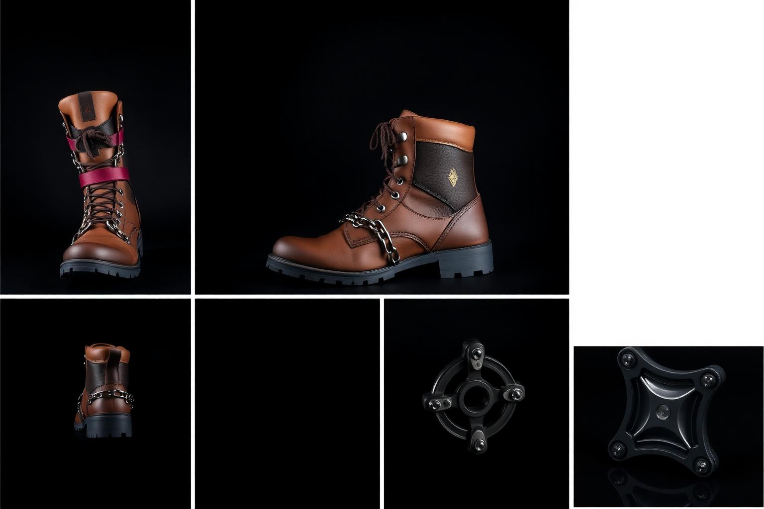 Z-Chain Forward Traction System — Men — Unisex · Z-Chain Snow Traction seven-view specification plate; showing 01 Front, 02 Left, 03 Right, 04 Back, 05 Interior, 06 Inner tags, 07 Fabric detail. — 01 Front, Oxblood