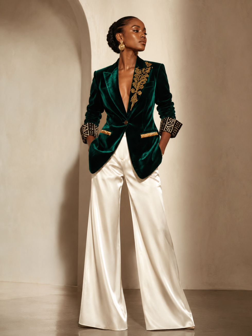 Emerald Velvet Mudcloth Blazer design board