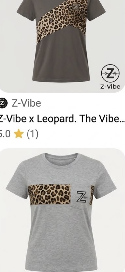 Leopard Band Tee — Women — Women · Z-Vibe Jersey seven-view specification plate; showing 01 Front, 02 Left, 03 Right, 04 Back, 05 Interior, 06 Inner tags, 07 Fabric detail. — 01 Front, Heather Grey
