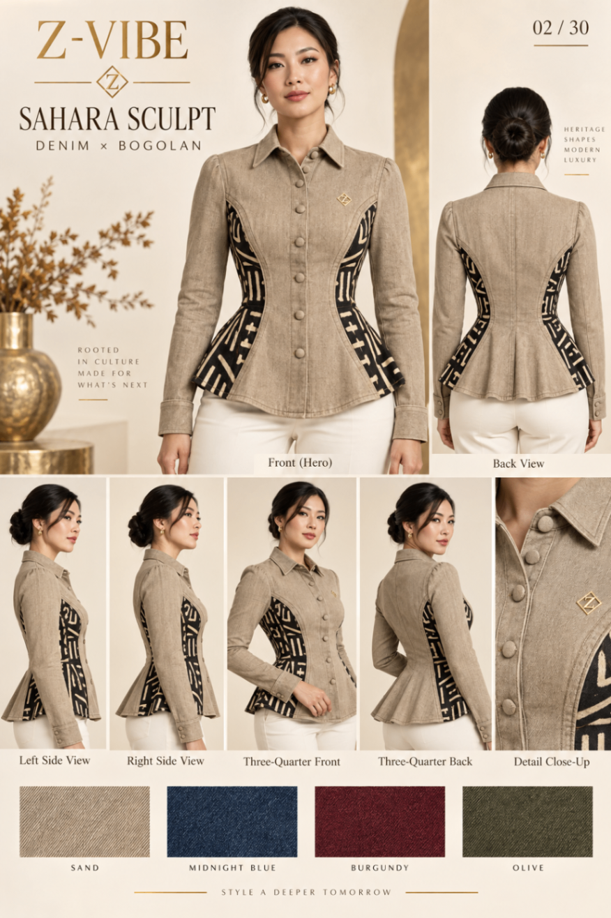 Women · Z-Vibe Denim x Bogolan™ II — approved Z-Vibe design board with Bogolan detailing