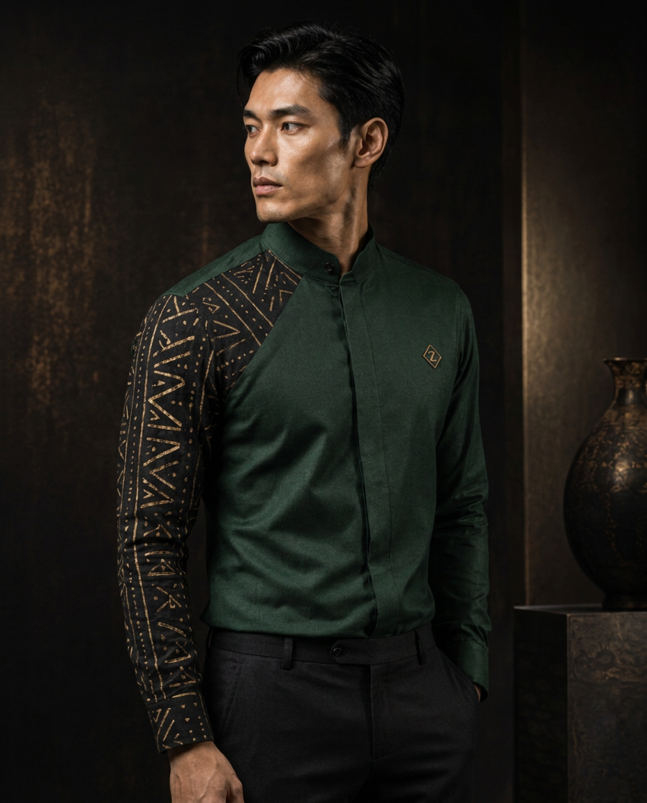Emerald Heritage Raglan Shirt — Men, 02 Left (view 2 of 7). Left profile: shoulder line, sleeve fall and the outer seam trim.