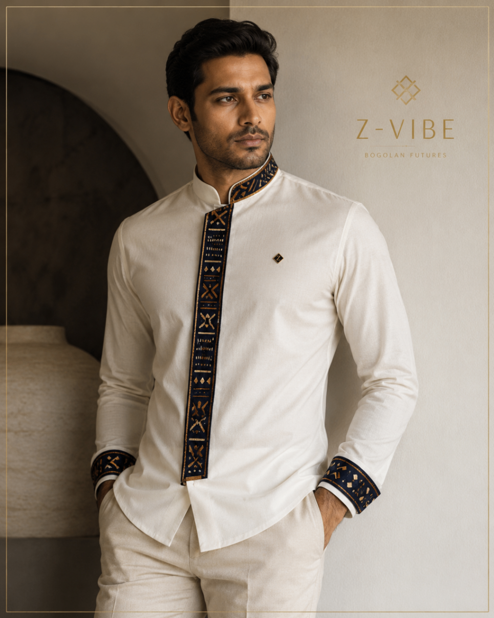 Ivory Bogolan Placket Shirt design board