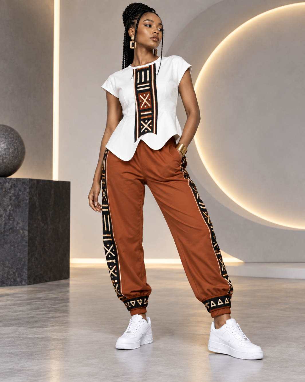 White Scallop Panel Top & Terracotta Rail Joggers design board