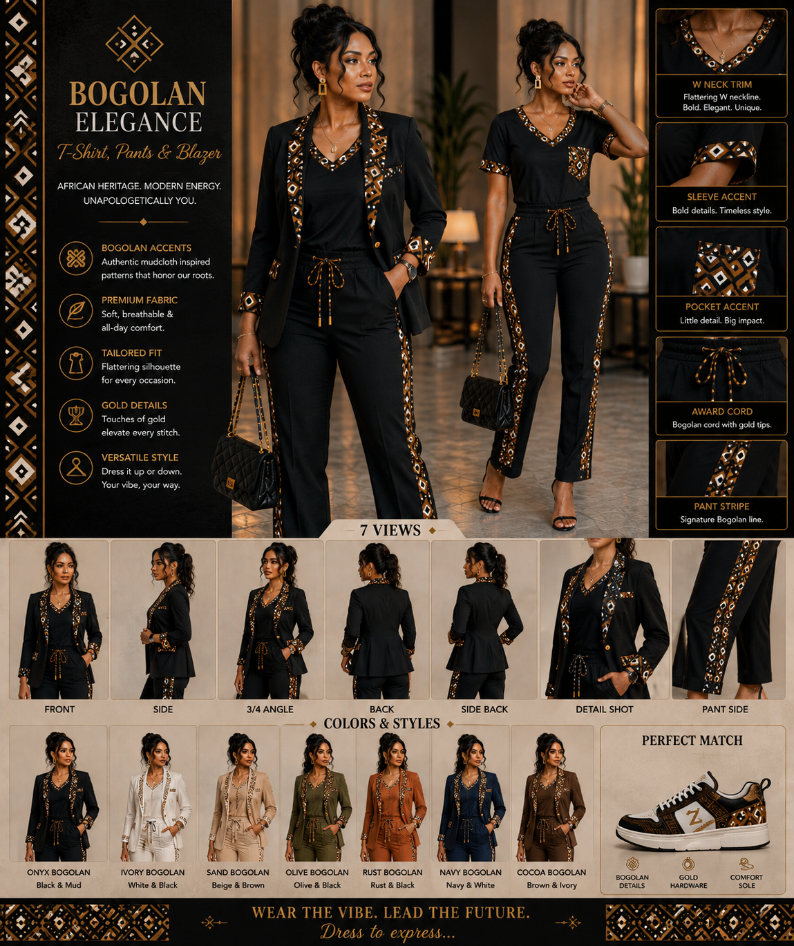 Bogolan Elegance Blazer Set design board
