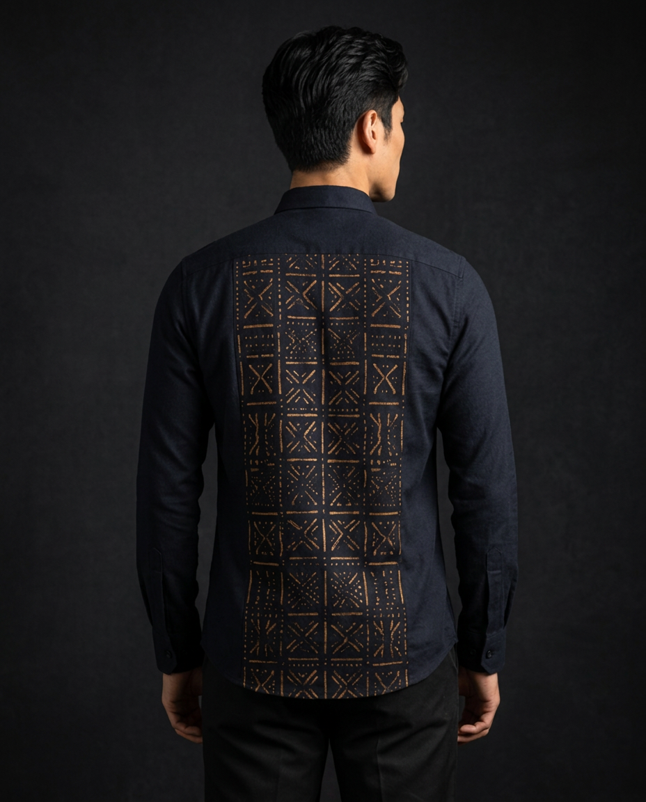 Midnight Navy Code Shirt — Men, 04 Back (view 4 of 7). Back view: yoke, centre seam and the hem finish.