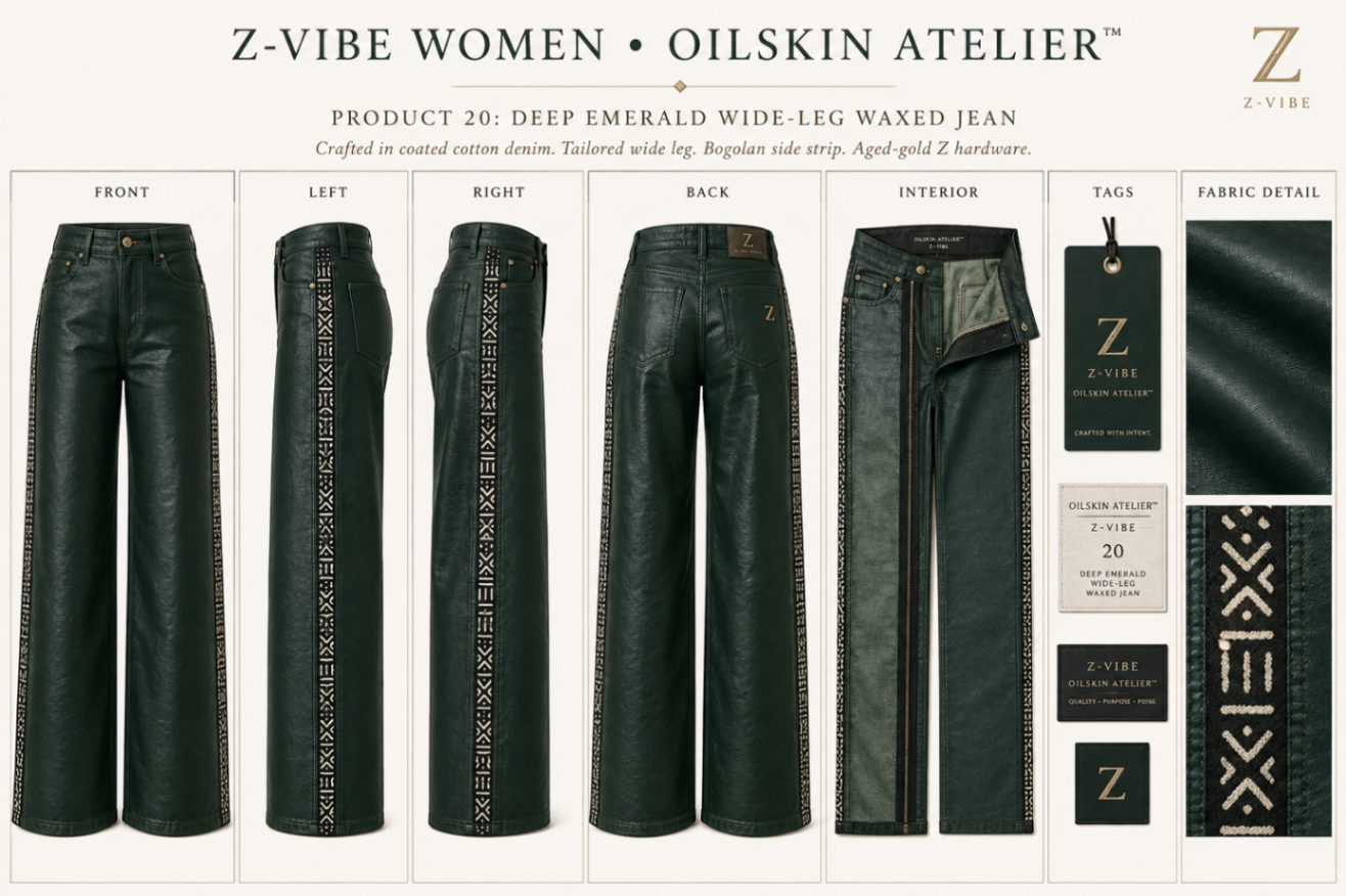 Deep Emerald Wide-Leg Waxed Jean design board