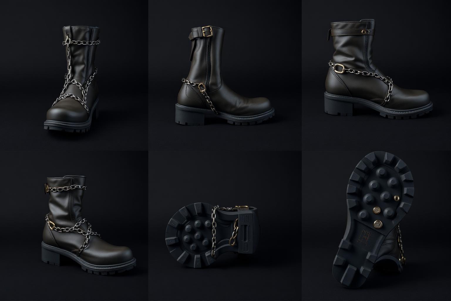 Z-Chain Resolve Traction System — Men — Unisex · Z-Chain Snow Traction seven-view specification plate; showing 01 Front, 02 Left, 03 Right, 04 Back, 05 Interior, 06 Inner tags, 07 Fabric detail. — 01 Front, Gunmetal