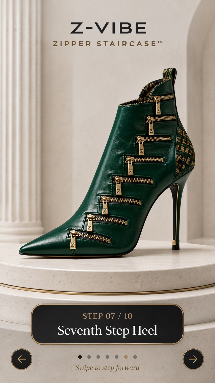 Z-Vibe Zipper Staircase™ Seventh Step Heel design board