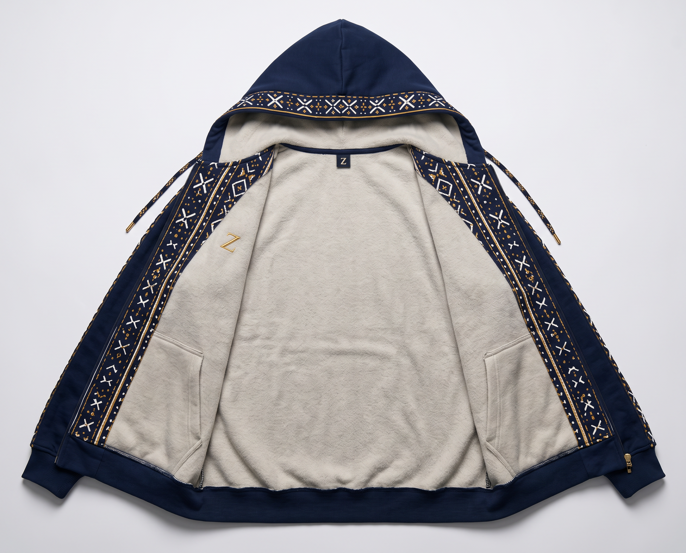 Bogolan Hoodie Set · Midnight Navy — Women, 05 Interior (view 5 of 7). Interior: lining, facings and the concealed closure.
