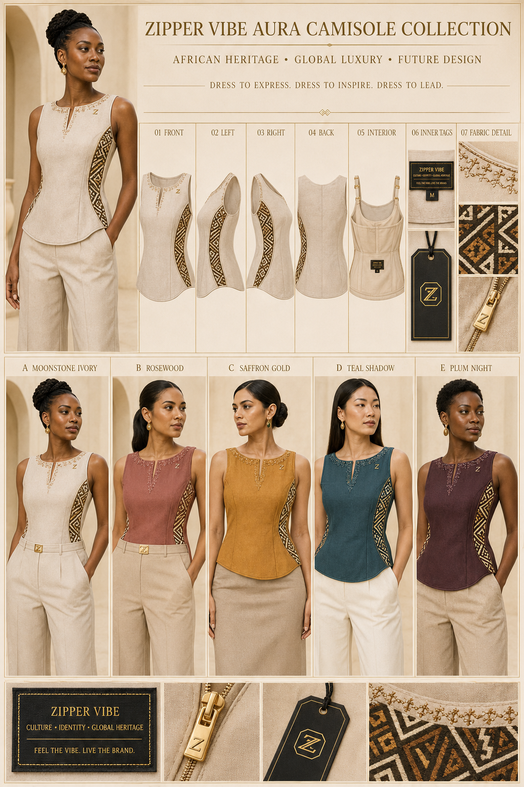 Aura E · Soft Gold on the Aura Camisole Collection design board