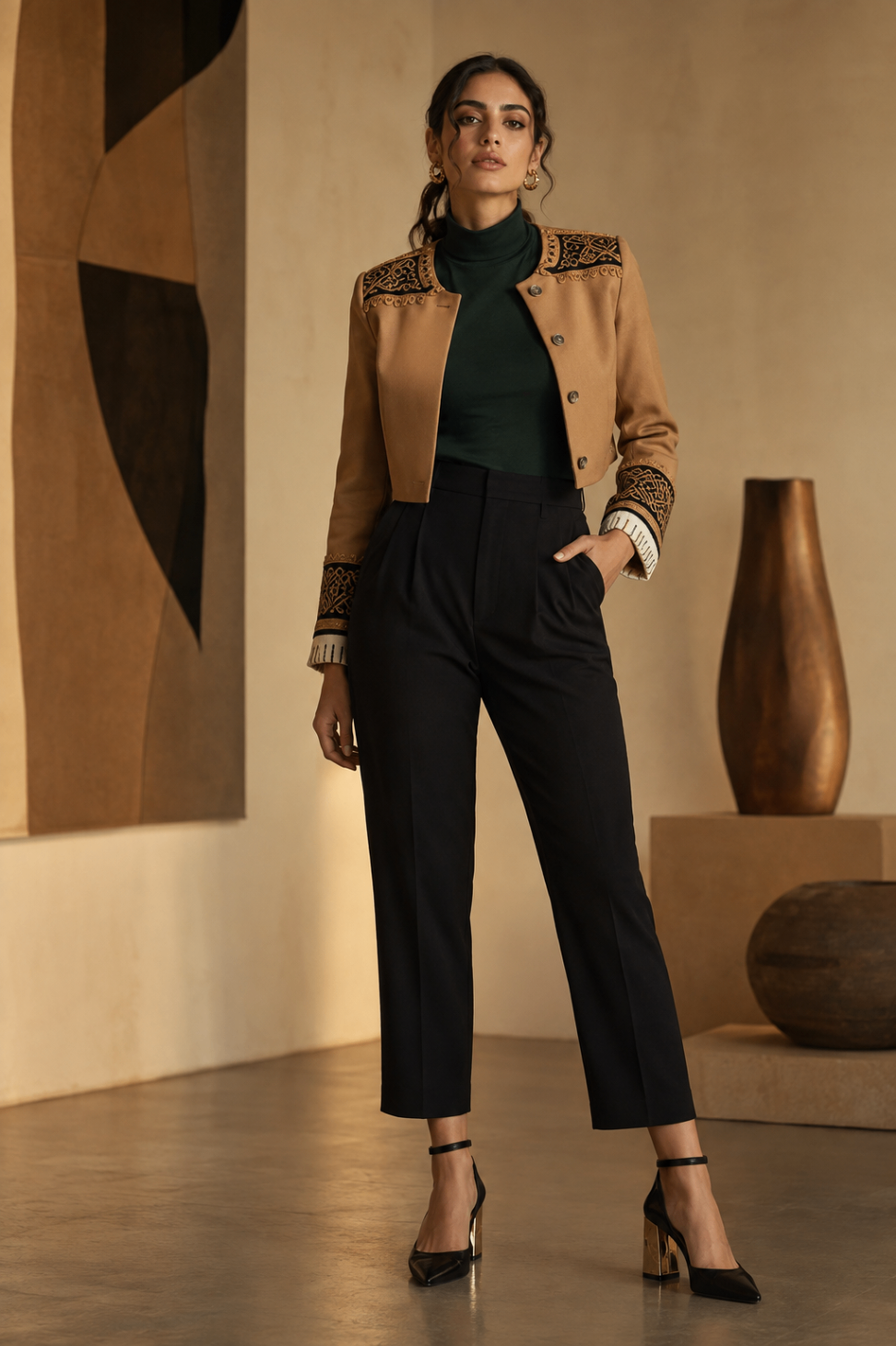 Camel Cropped Epaulette Jacket design board
