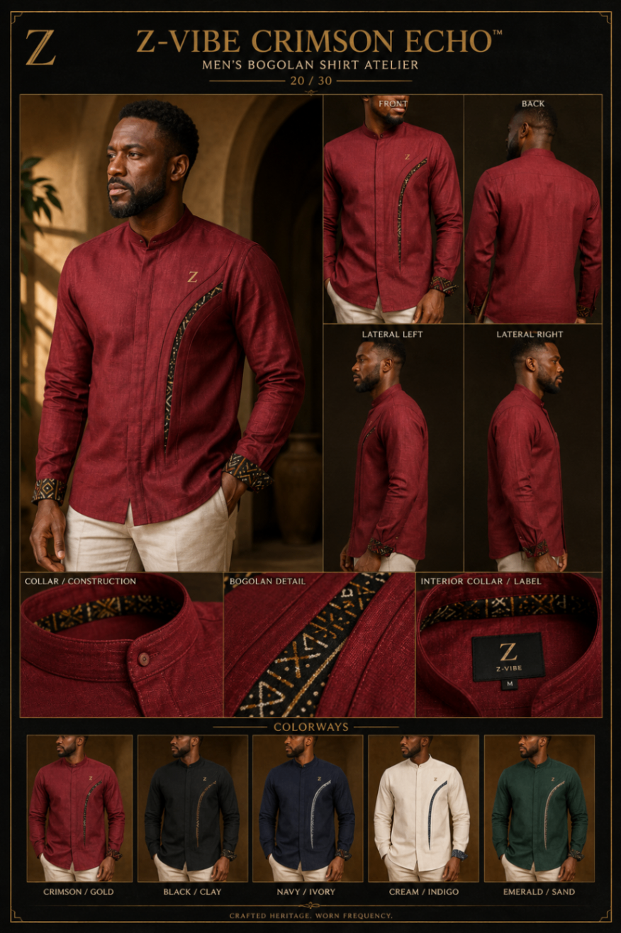 Men · Z-Vibe Atelier Shirts™ X — approved Z-Vibe design board with Bogolan detailing