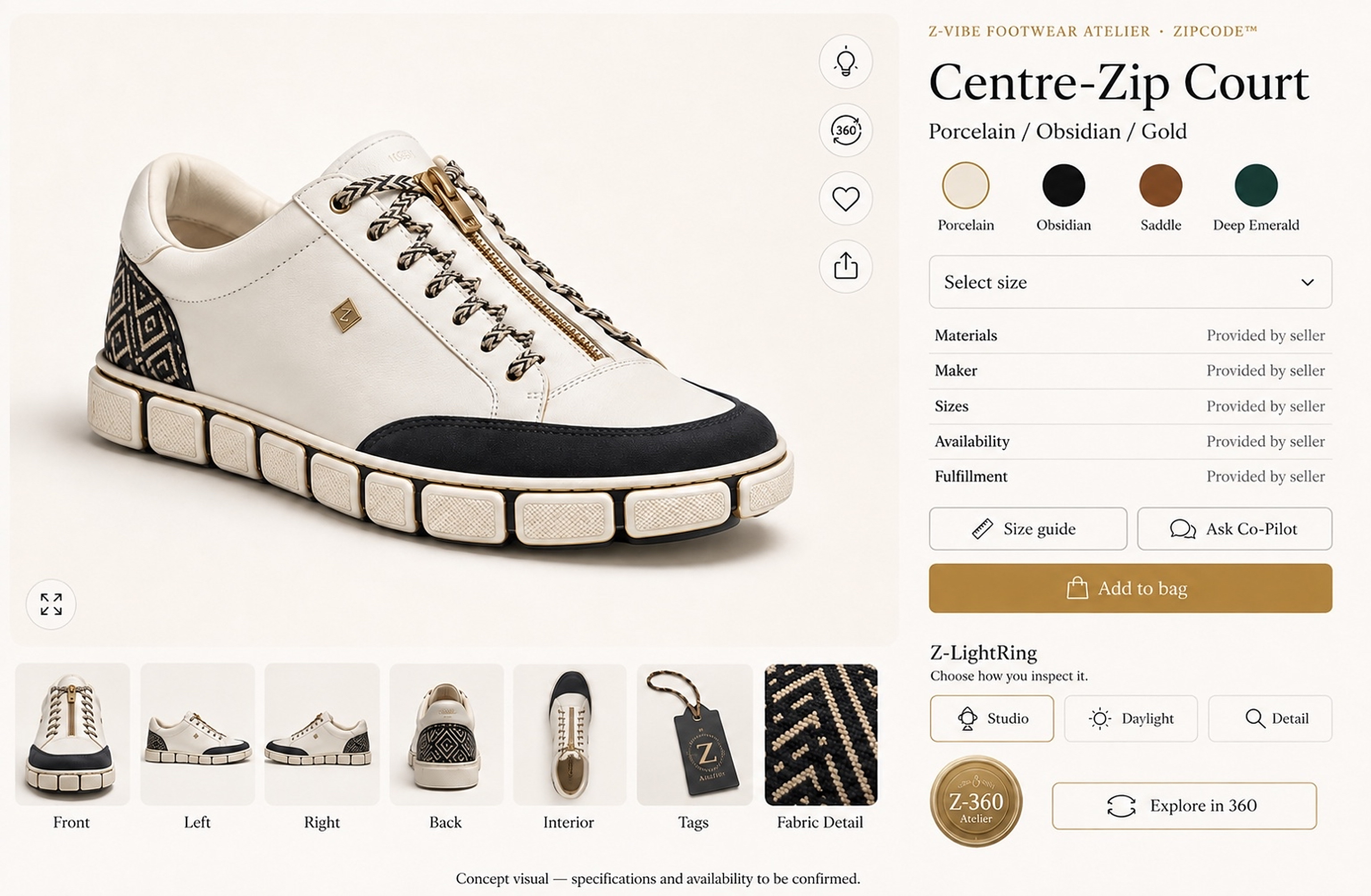 Centre-Zip Court · Porcelain design board