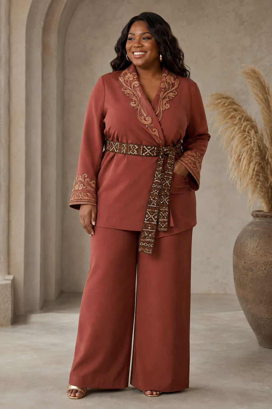 Terracotta Belted Heritage Suit design board