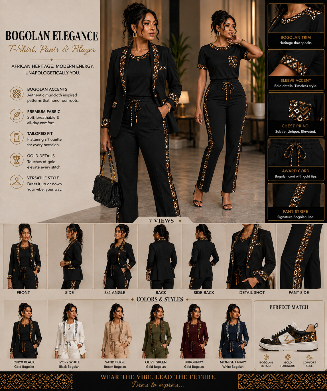 Bogolan Elegance Crew Suiting Set design board