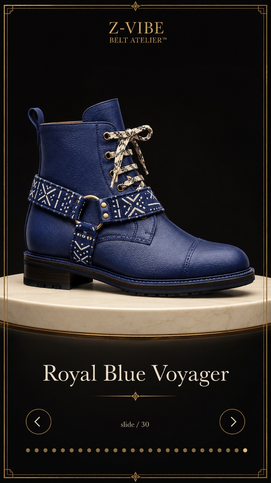 Z-Belt Atelier™ Royal Blue Voyager Boot design board