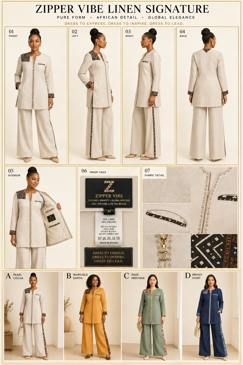 Linen atelier — Zipper Vibe seven-view plate