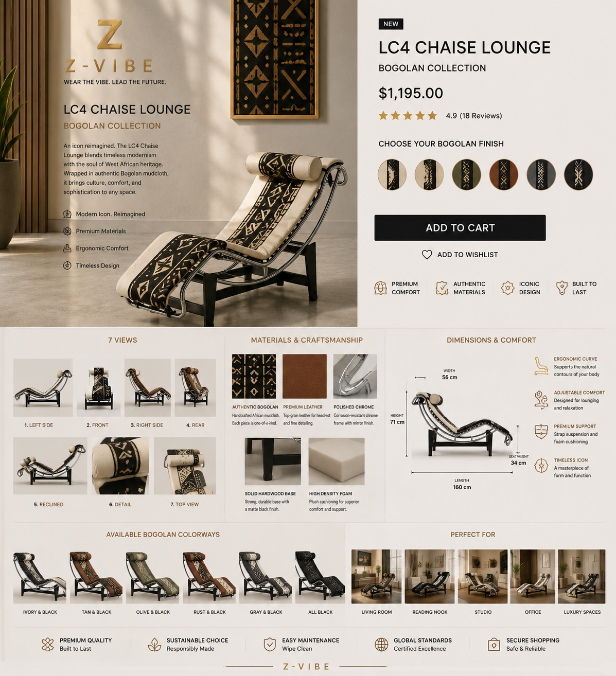 LC4 Chaise Lounge — Ivory Bogolan design board
