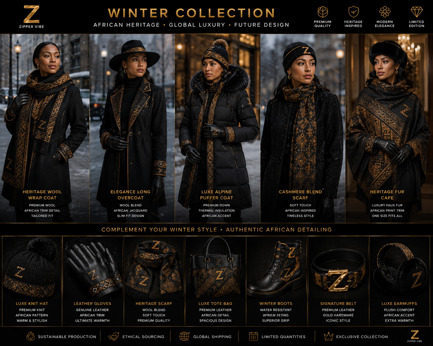 Zipper Vibe women’s winter collection board with seven heritage coats, active layers and accessories