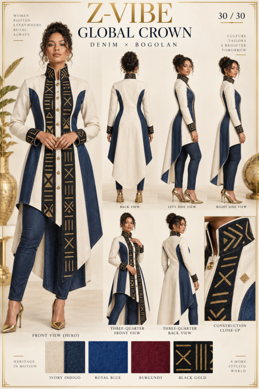 Women · Z-Vibe Denim x Bogolan™ IV — approved Z-Vibe design board with Bogolan detailing