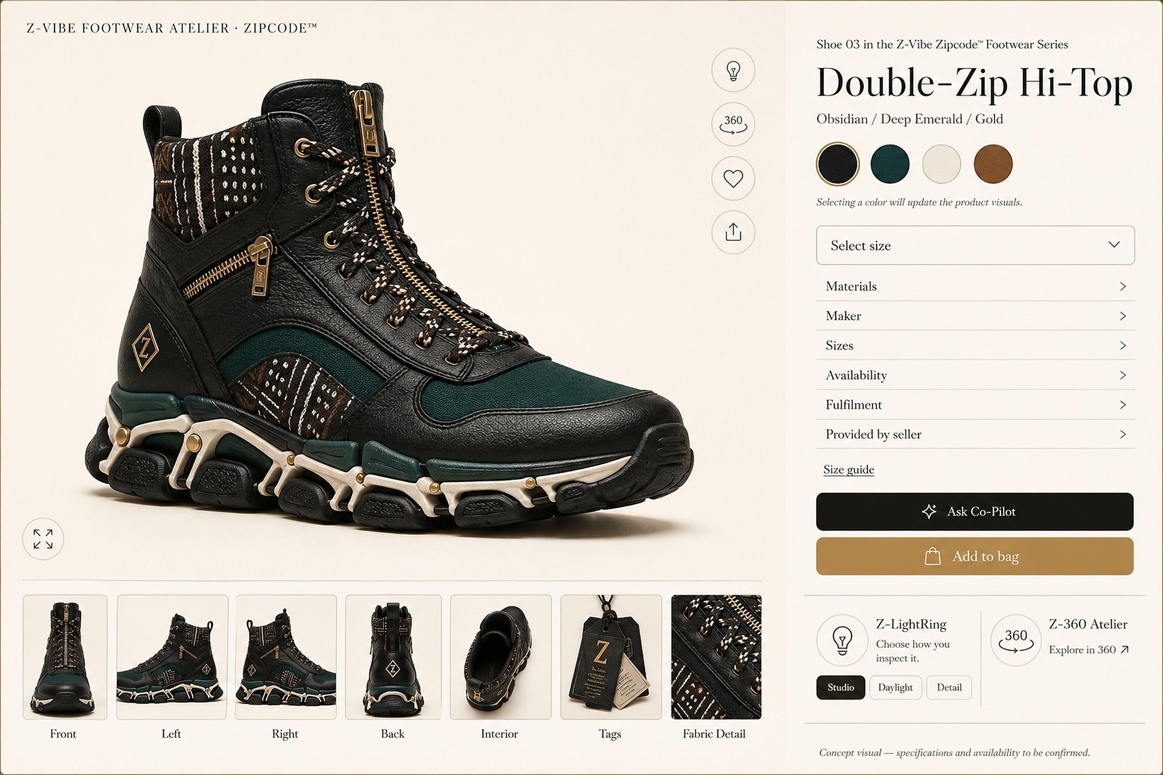 Double-Zip Hi-Top · Obsidian design board