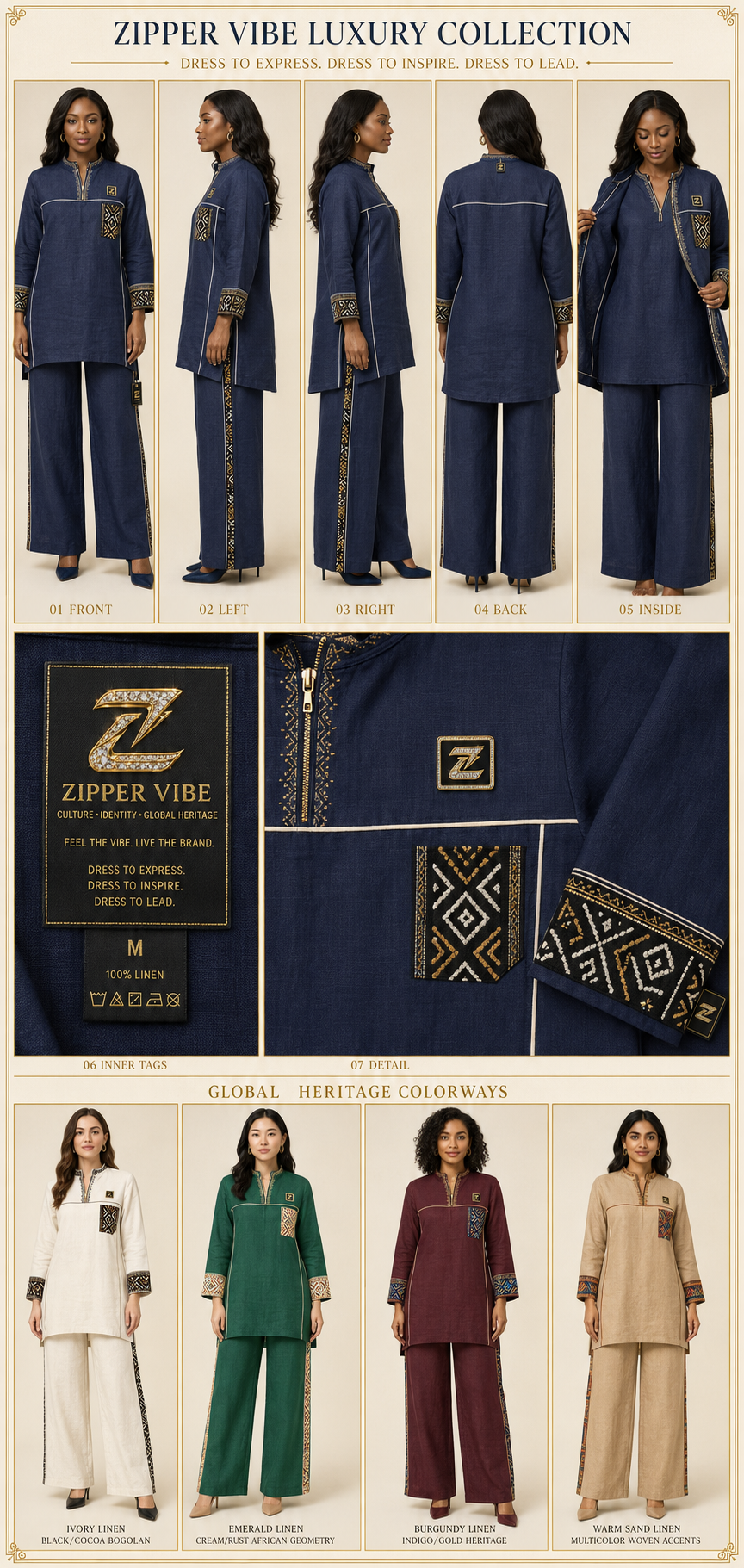 Emerald Linen on the Luxury Collection — Indigo Zip Tunic design board