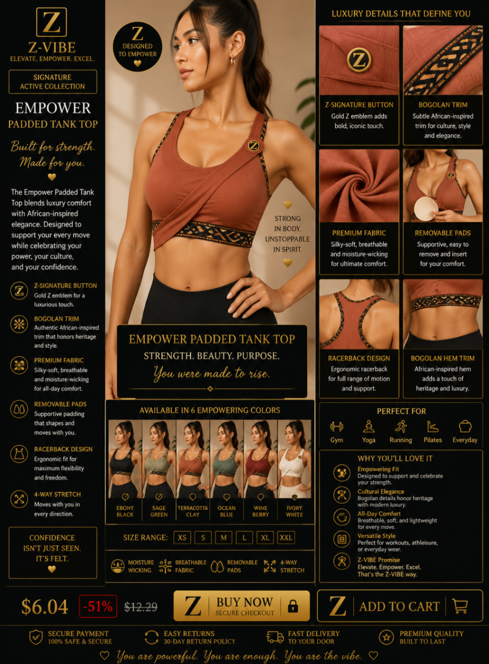 Empower Padded Tank Top design board